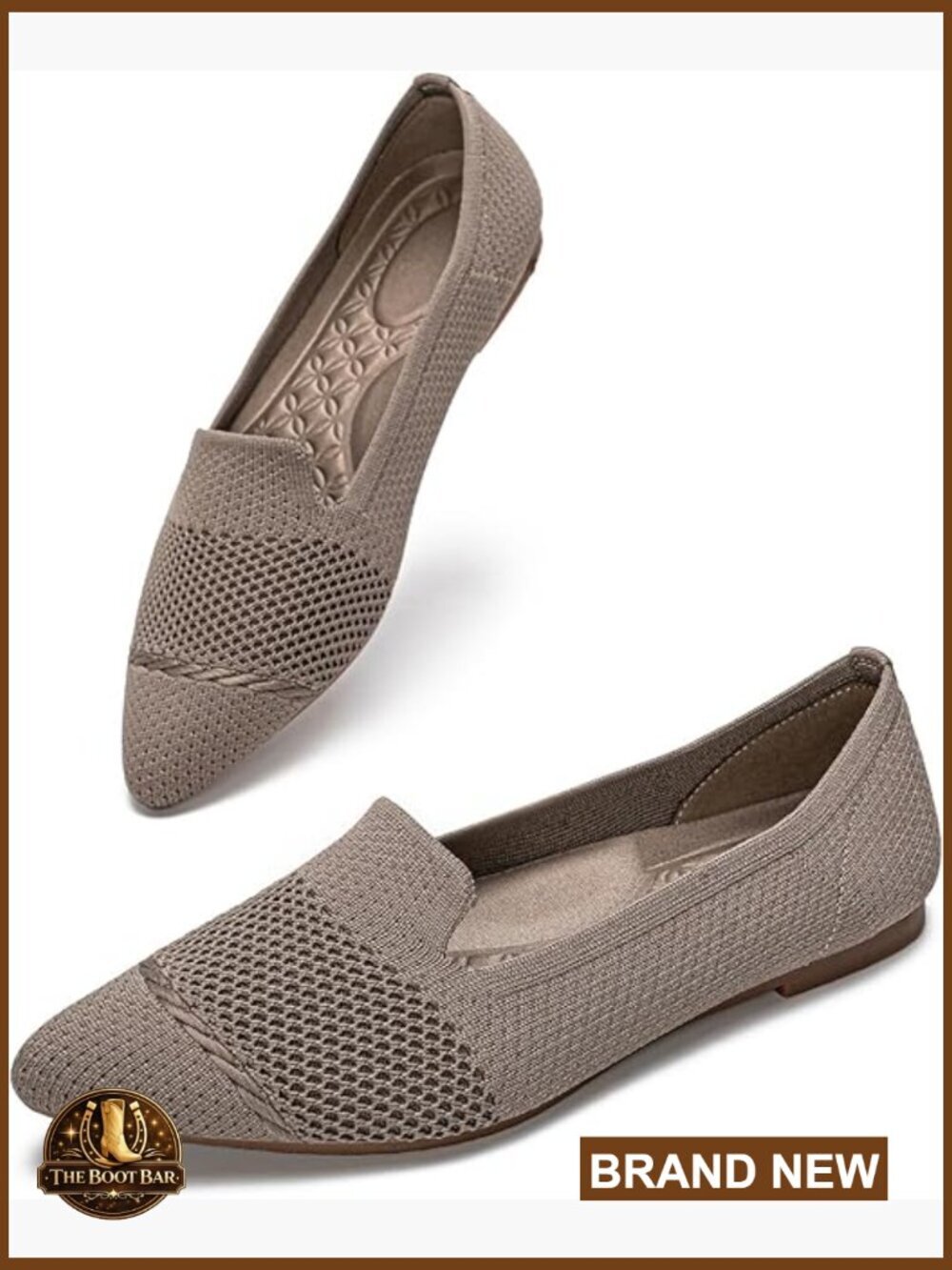 Pointed Toe Knit Ballet Flats Slip On Arch Support Machine Washable Work Shoes